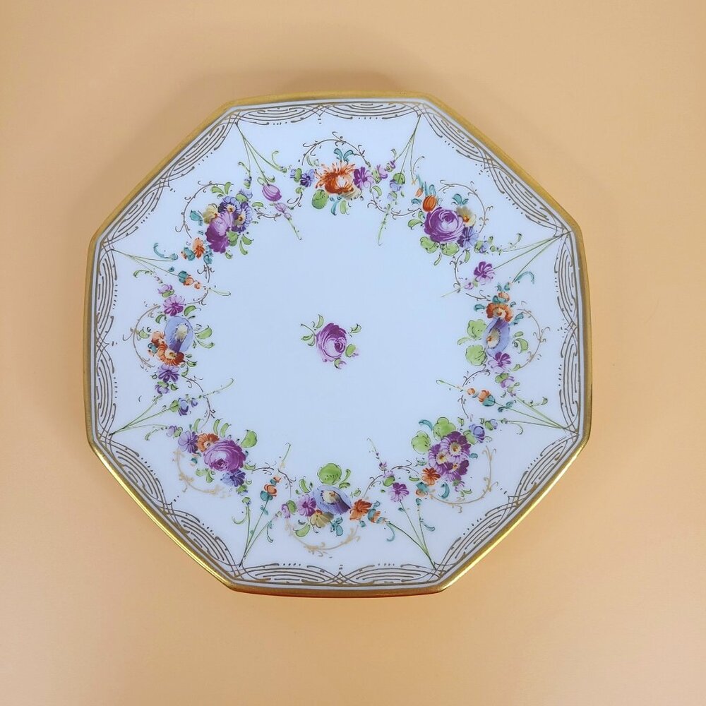 T&V Limoges Hand Painted Floral Porcelain Plate, Artist Signed 7"